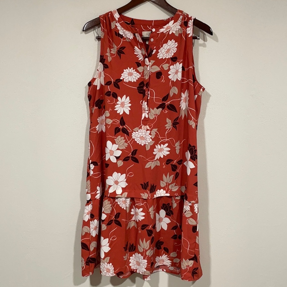LOFT Floral Tank Dress Ruffle Bottom
